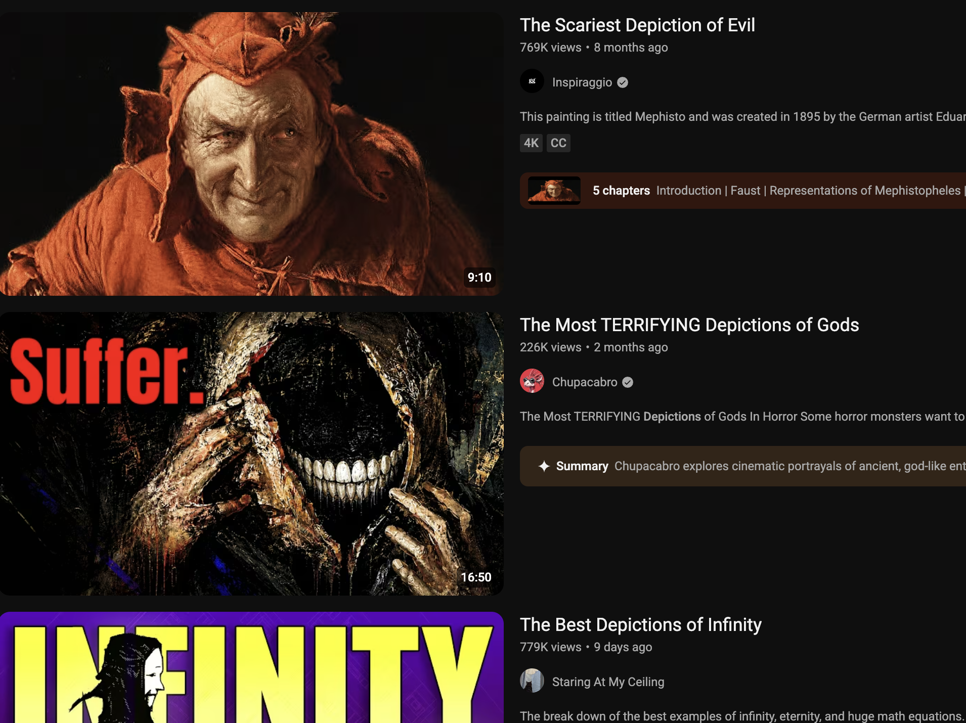 A collection of YouTube videos about depictions of philosophical concepts in art
